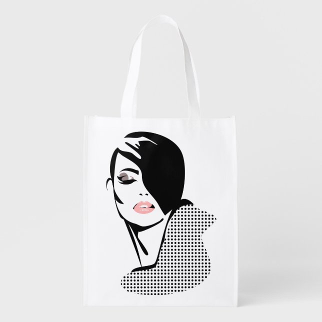 Chic retro dots fashion girl grocery bag (Front)
