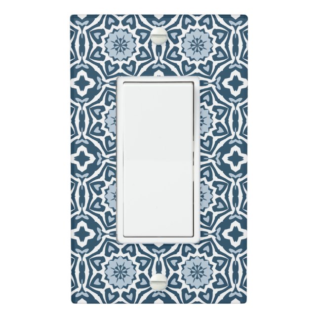 Chic Retro Dutch Delfts Blue Mosaic Pattern Light Switch Cover (In Situ)