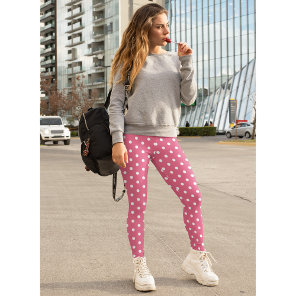 Chic Retro Fashion Pink White Polka Dots Pattern Leggings