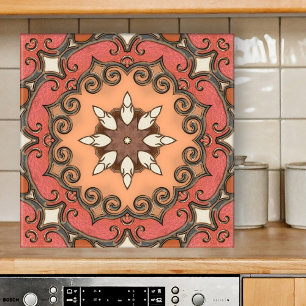 Chic Retro Floral Mediterranean Geometric Tile