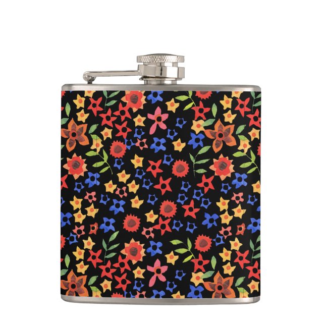 Chic Retro Floral Mini-print Custom Hip Flask (Front)