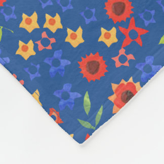 Chic Retro Floral Miniprint on Blue Fleece Blanket