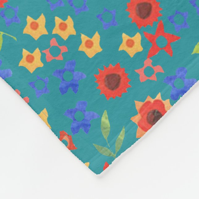 Chic Retro Floral Miniprint on Teal Fleece Blanket (Corner)