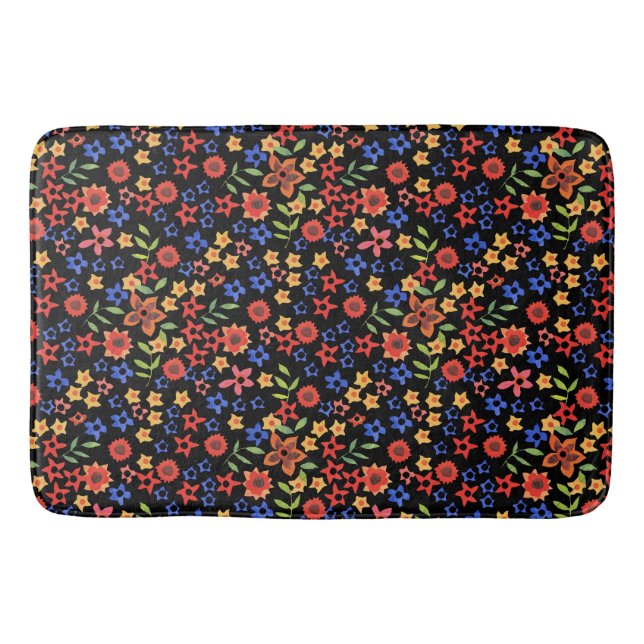 Chic Retro Floral Print Custom Bath Mat (Front)