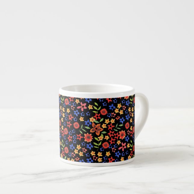 Chic Retro Floral Print Custom Espresso Mug (Front Right)