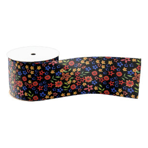 Chic Retro Floral Print, Custom Grosgrain Ribbon