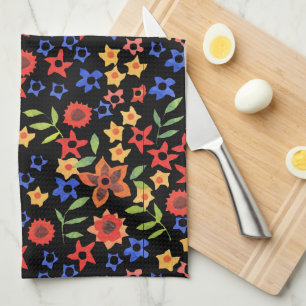Chic Retro Floral Print Custom Kitchen Towel