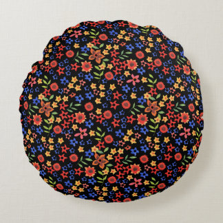 Chic Retro Floral Print Custom Round Pillow