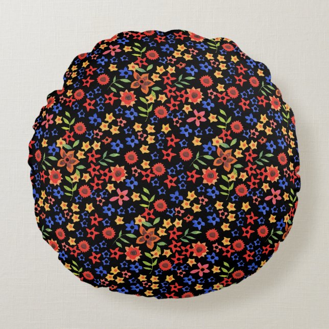 Chic Retro Floral Print Custom Round Pillow (Front)