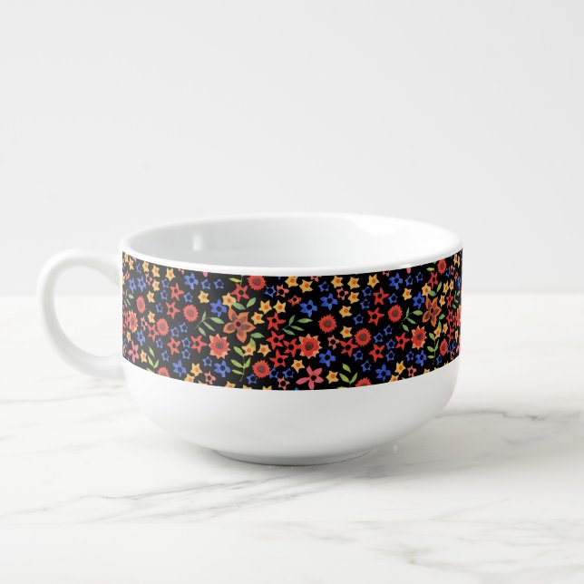 Chic Retro Floral Print Custom Soup Bowl (Right)