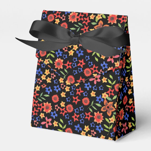 Chic Retro Floral Print Custom Tent Favor Box (Front Side)