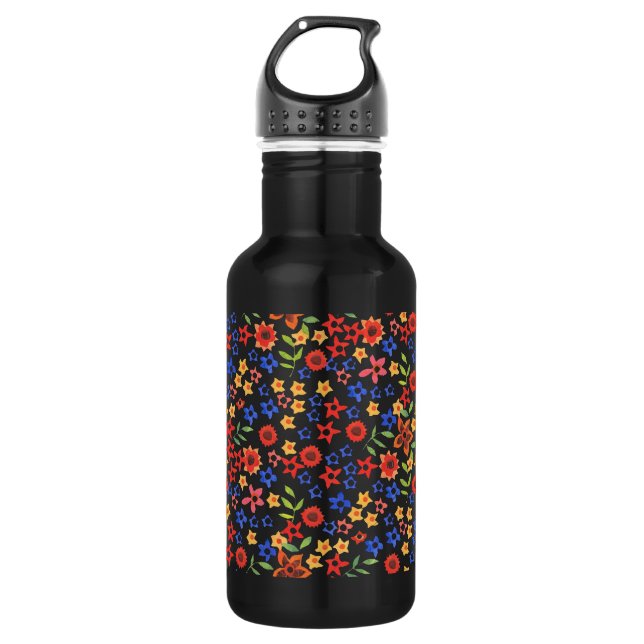 Chic Retro Floral Print Custom Water Bottle (Front)