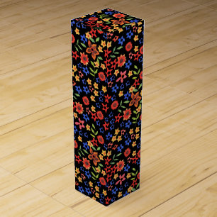 Chic Retro Floral Print Custom Wine Gift Box