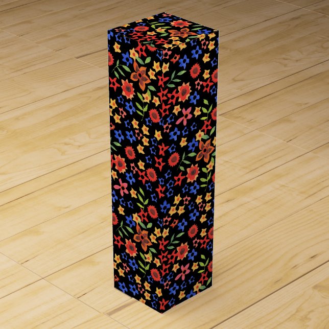 Chic Retro Floral Print Custom Wine Gift Box (Front)