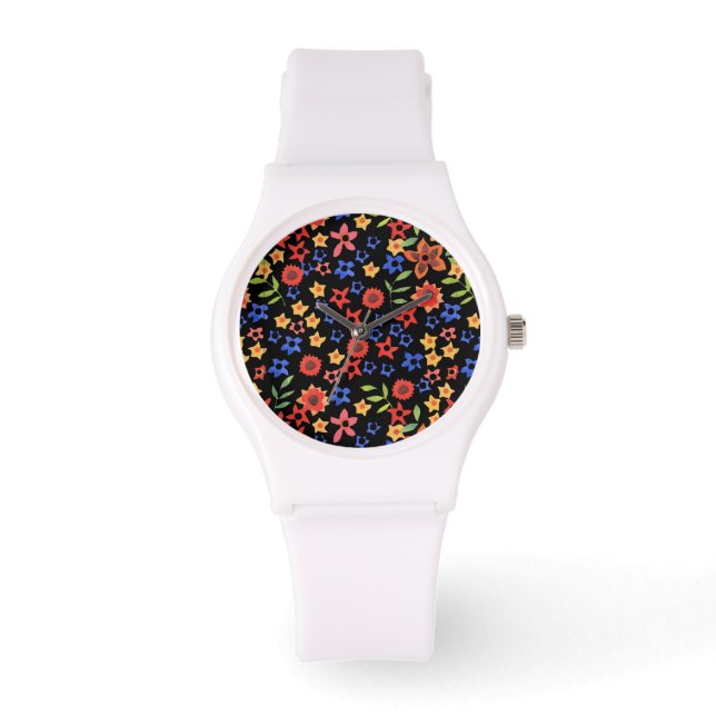Chic Retro Floral Print Custom Wrist Watch (Front)