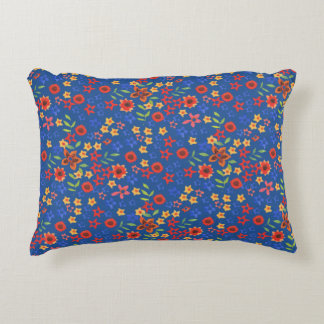 Chic Retro Floral Print on Blue Accent Pillow