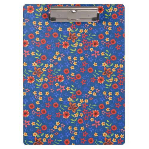 Chic Retro Floral Print on Blue Acrylic Clipboard