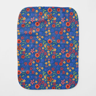 Chic Retro Floral Print on Blue Baby Burp Cloth