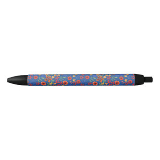 Chic Retro Floral Print on Blue Pen