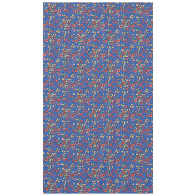 Chic Retro Floral Print on Blue Tablecloth (Front)
