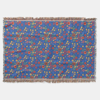 Chic Retro Floral Print on Blue Throw Blanket