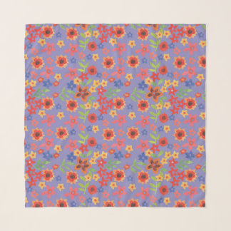 Chic Retro Floral Print on Lavender Scarf