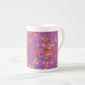 Chic Retro Floral Print on Magenta Bone China Mug