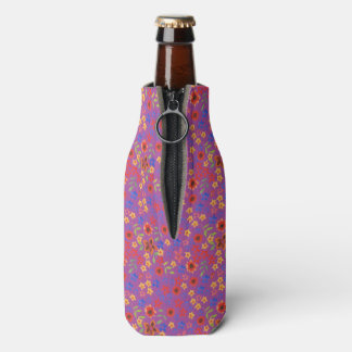 Chic Retro Floral Print on Magenta Bottle Cooler