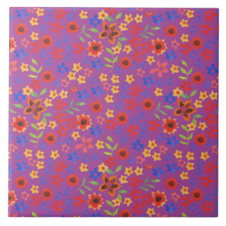 Chic Retro Floral Print on Magenta Ceramic Tile