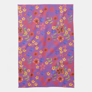 Chic Retro Floral Print on Magenta Kitchen Towel