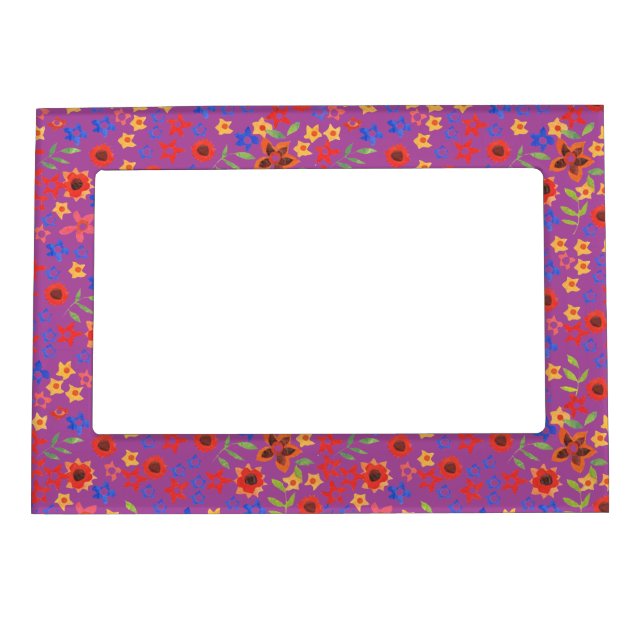 Chic Retro Floral Print on Magenta Magnetic Frame (Front)