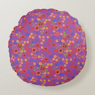 Chic Retro Floral Print on Magenta Round Pillow