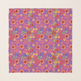 Chic Retro Floral Print on Magenta Scarf