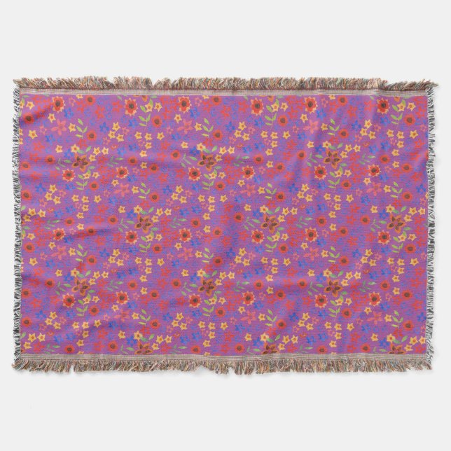 Chic Retro Floral Print on Magenta Throw Blanket (Front)