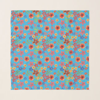 Chic Retro Floral Print on Sky Blue Scarf