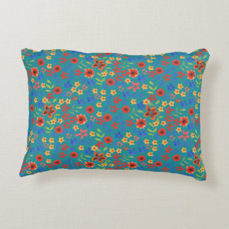 Chic Retro Floral Print on Teal Accent Pillow