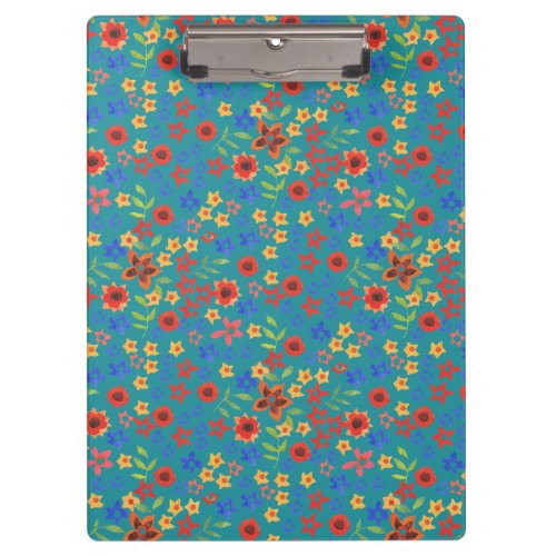 Chic Retro Floral Print on Teal Acrylic Clipboard