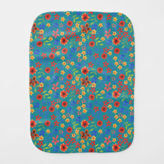 Chic Retro Floral Print on Teal Baby Burp Cloth