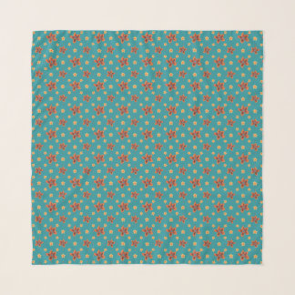 Chic Retro Floral Print on Teal Scarf