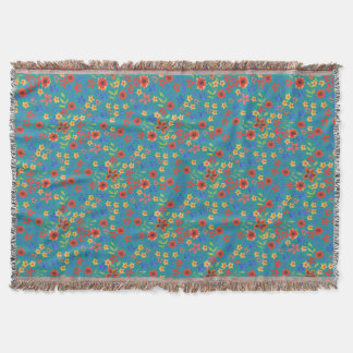 Chic Retro Floral Print on Teal Throw Blanket