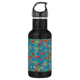Chic Retro Floral Print on Teal Water Bottle