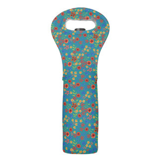 Chic Retro Floral Print on Teal Wine Tote