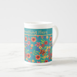 Chic Retro Floral Prints on Teal Custom China Mug