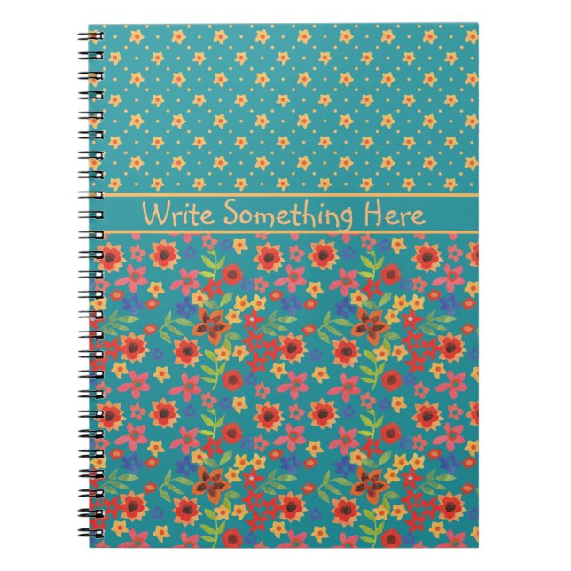 Chic Retro Floral Prints on Teal Custom Notebook (Front)