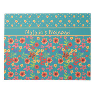 Chic Retro Floral Prints on Teal Custom Notepad