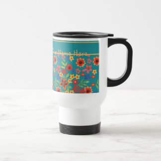 Chic Retro Floral Prints on Teal Custom Travel Mug
