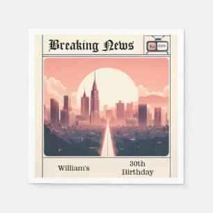 Chic Retro men Adult Newspaper 30th Birthday Napkins