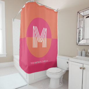 Chic Retro Orange Pink Geometric Modern Monogram Shower Curtain