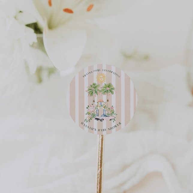 Chic Retro Palm Springs Baby Shower | Favor Classic Round Sticker (Creator Uploaded)