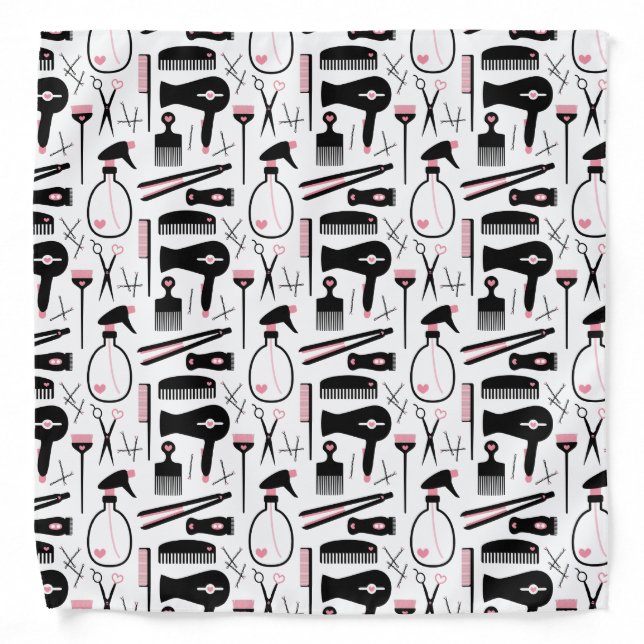 Chic Retro Pink Black Hair Salon Tools Bandana (Front)